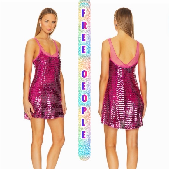 Free People Dresses & Skirts - NWT! Free People Disco Fever Mini Slip Hot Pink Combo- $98